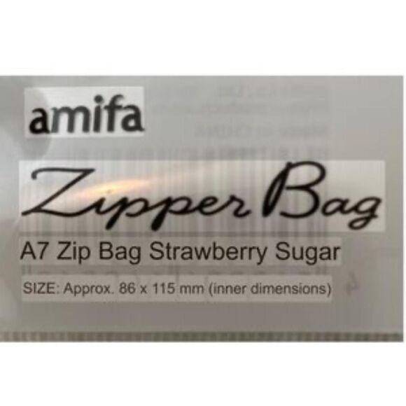 Amifa Small Zipper Bag. Strawberry Design. Blue Multi. 6 Pcs. Cottagecore. - Picture 7 of 8